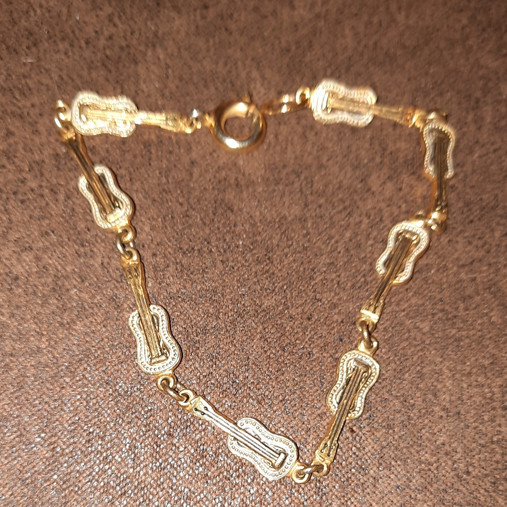 Vintage guitar toledoware type Goldtone bracelet Silvertone Accent - Picture 11 of 11